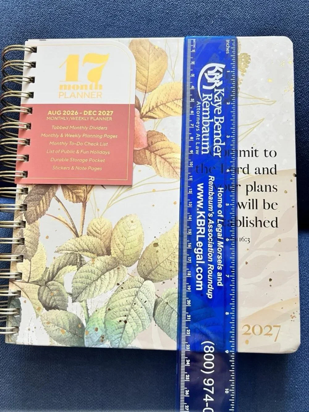 17 Month 2026-2027 Planner Scripture Weekly Planning  Rose Flower Proverbs 16:3